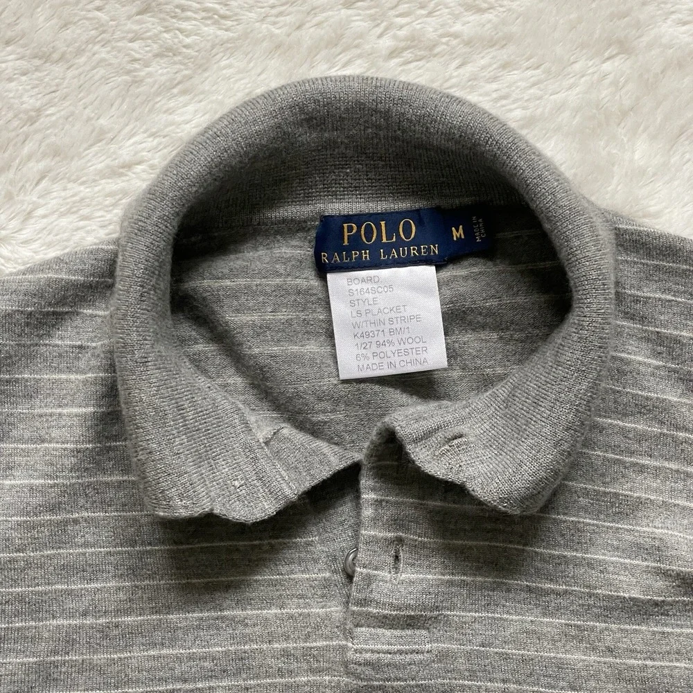 Polo Ralph Lauren Long Sleeve Polo 94% Wool Blend Striped Golf Size M